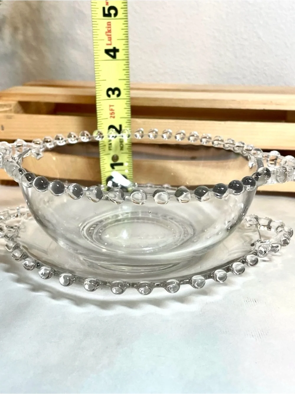 Imperial Glass “Candlewick” Beaded Edge Handled Serving Bowl Matching Underplate